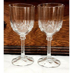 2 Vintage Glass Petal Stem Panel & Drape Wine Glasses 7" set